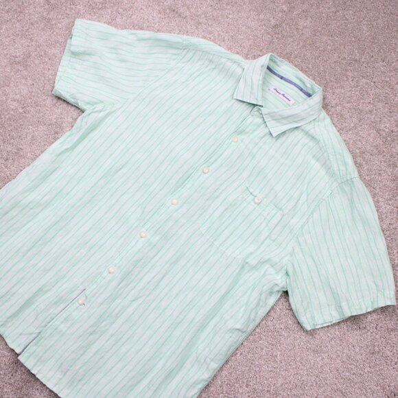 Tommy Bahama Shirt Mens Large Green Lino/Tencel Lyocell Short Sleeve Button Up - Picture 3 of 11